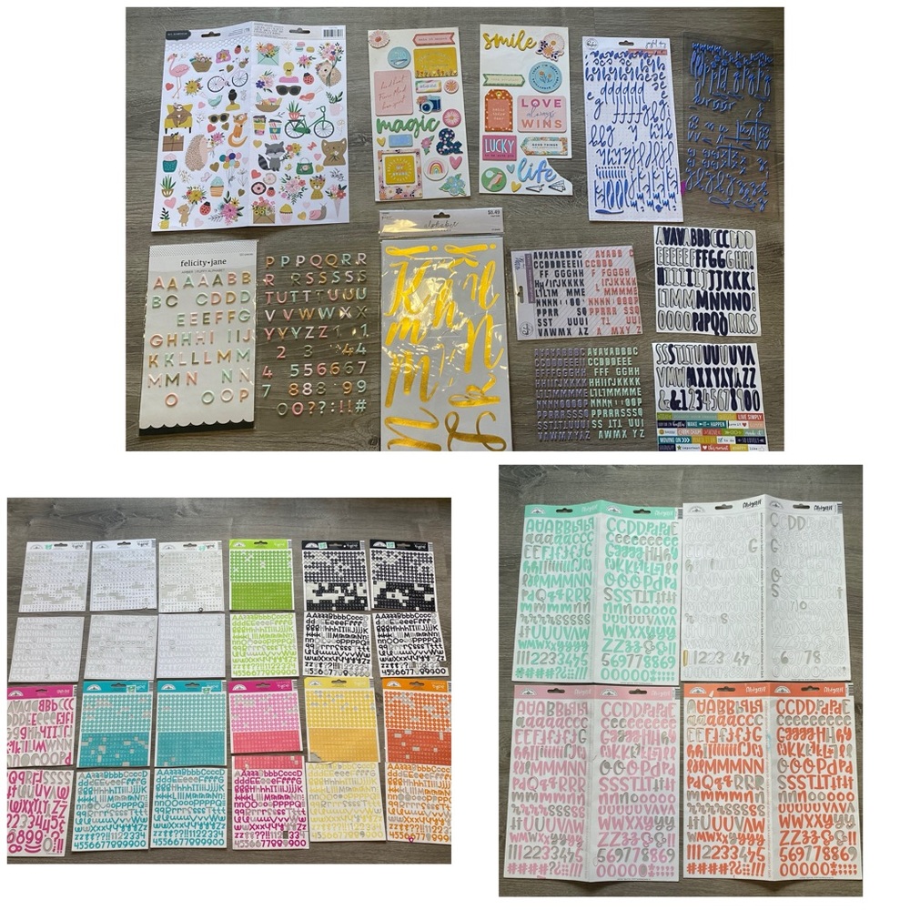 Lot of partial used sticker and alphabet sheets for journaling crafts Doodlebug